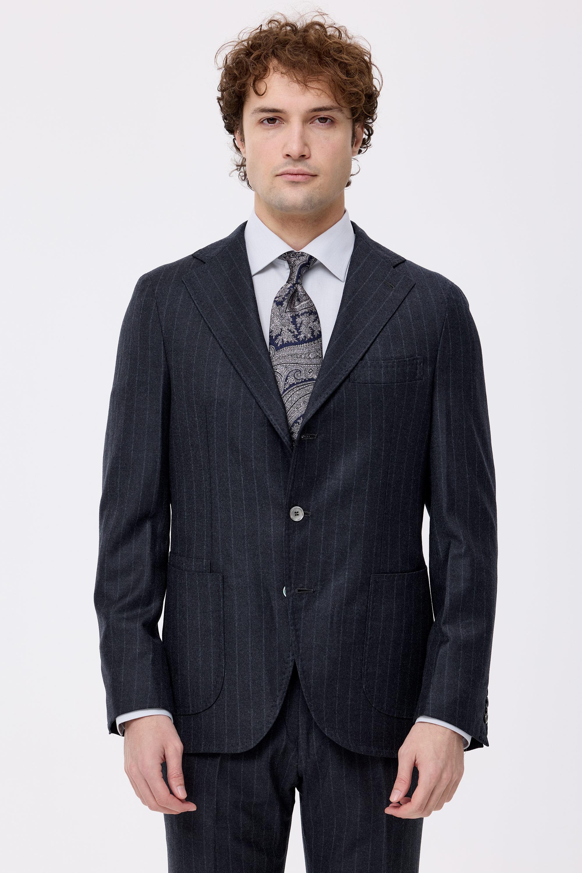 Antrasit Çizgili Saf Yün  Takım Elbise