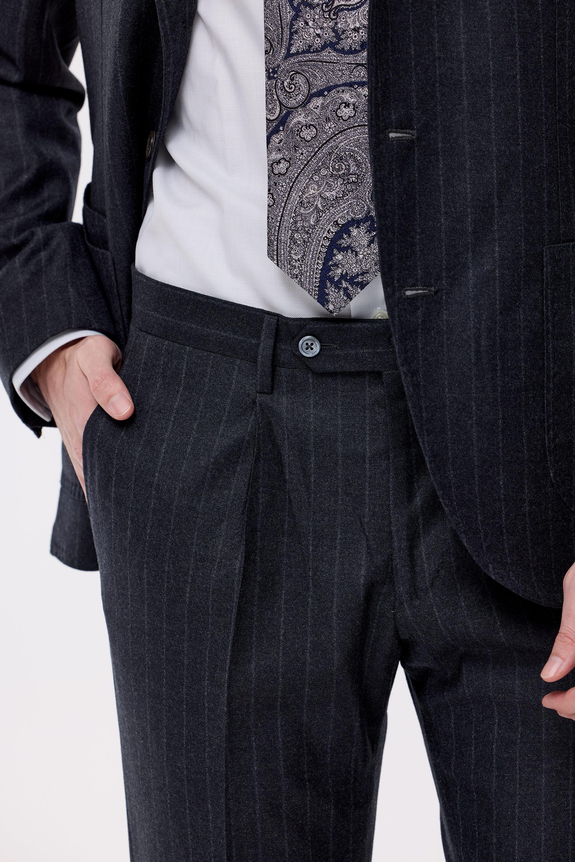 Antrasit Çizgili Saf Yün  Takım Elbise