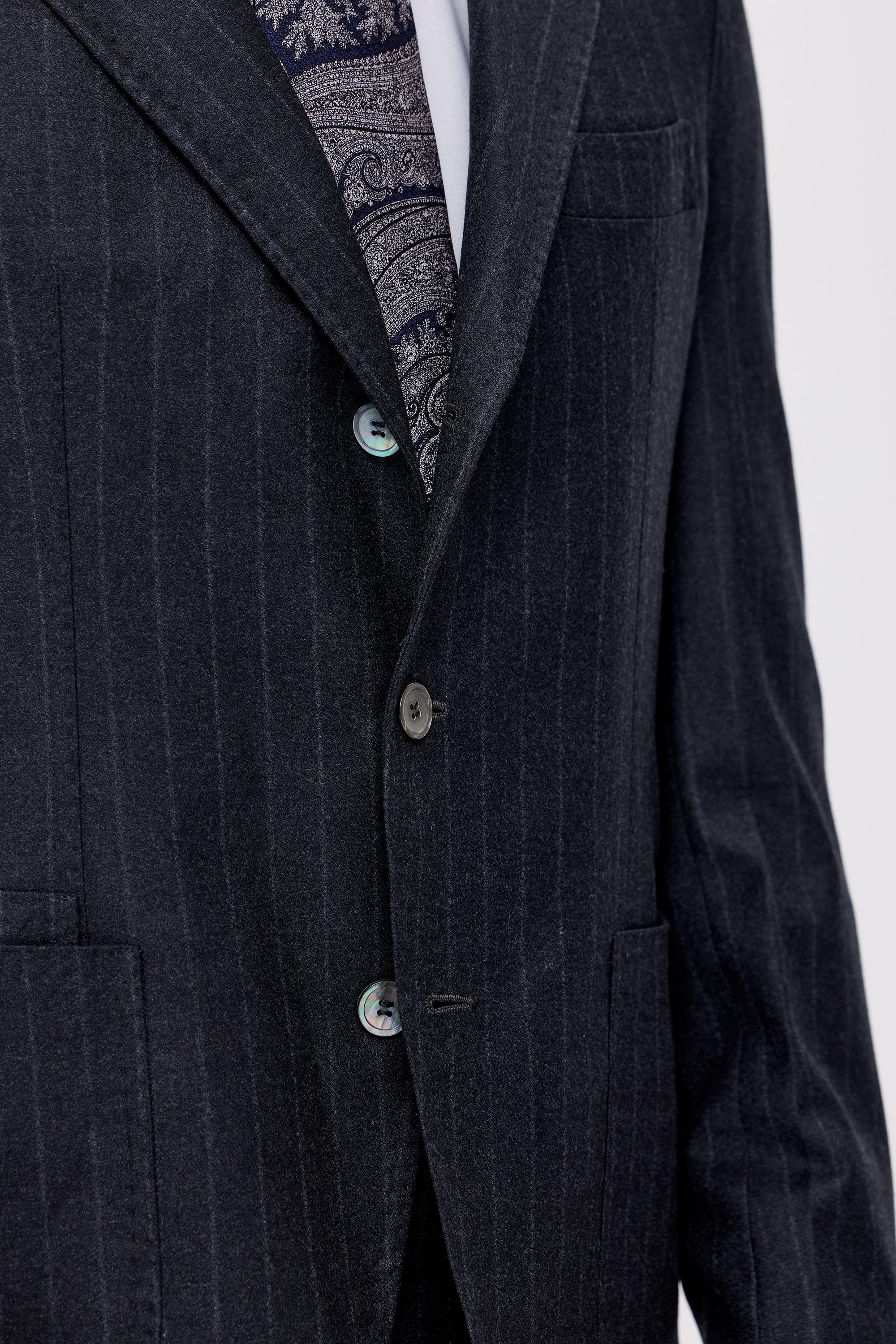 Antrasit Çizgili Saf Yün  Takım Elbise