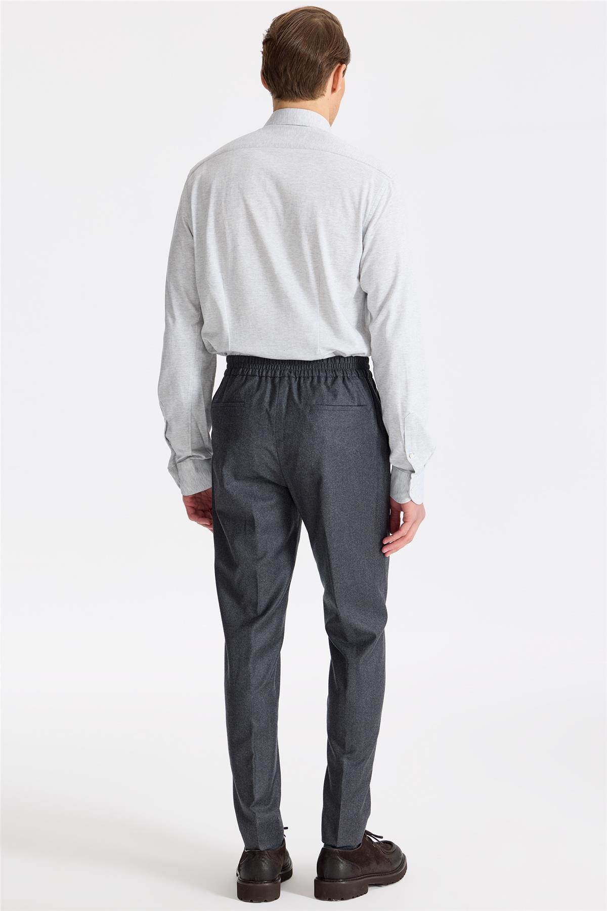 Antrasit Gri Beli Bağcıklı Yün Pantolon