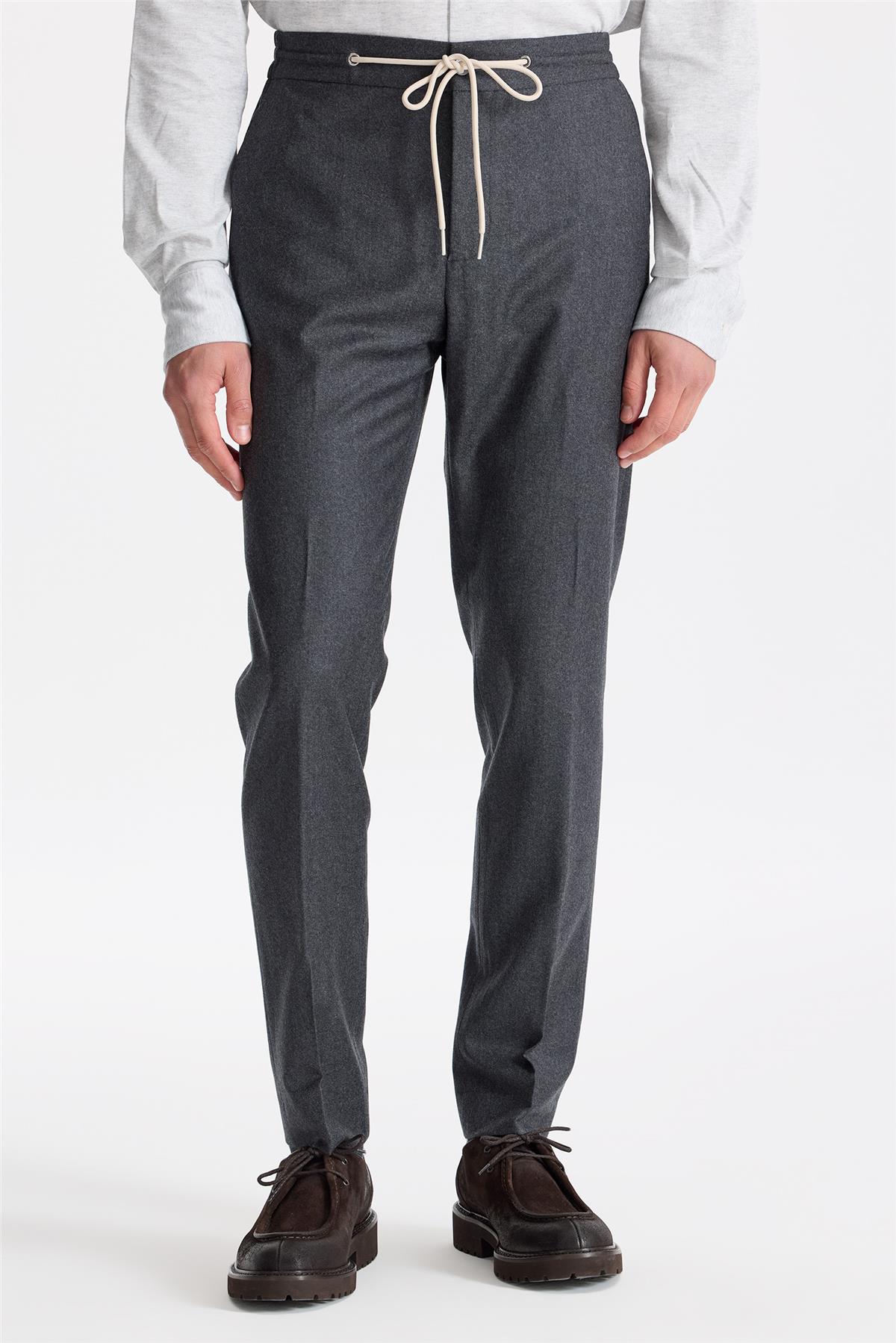 Antrasit Gri Beli Bağcıklı Yün Pantolon