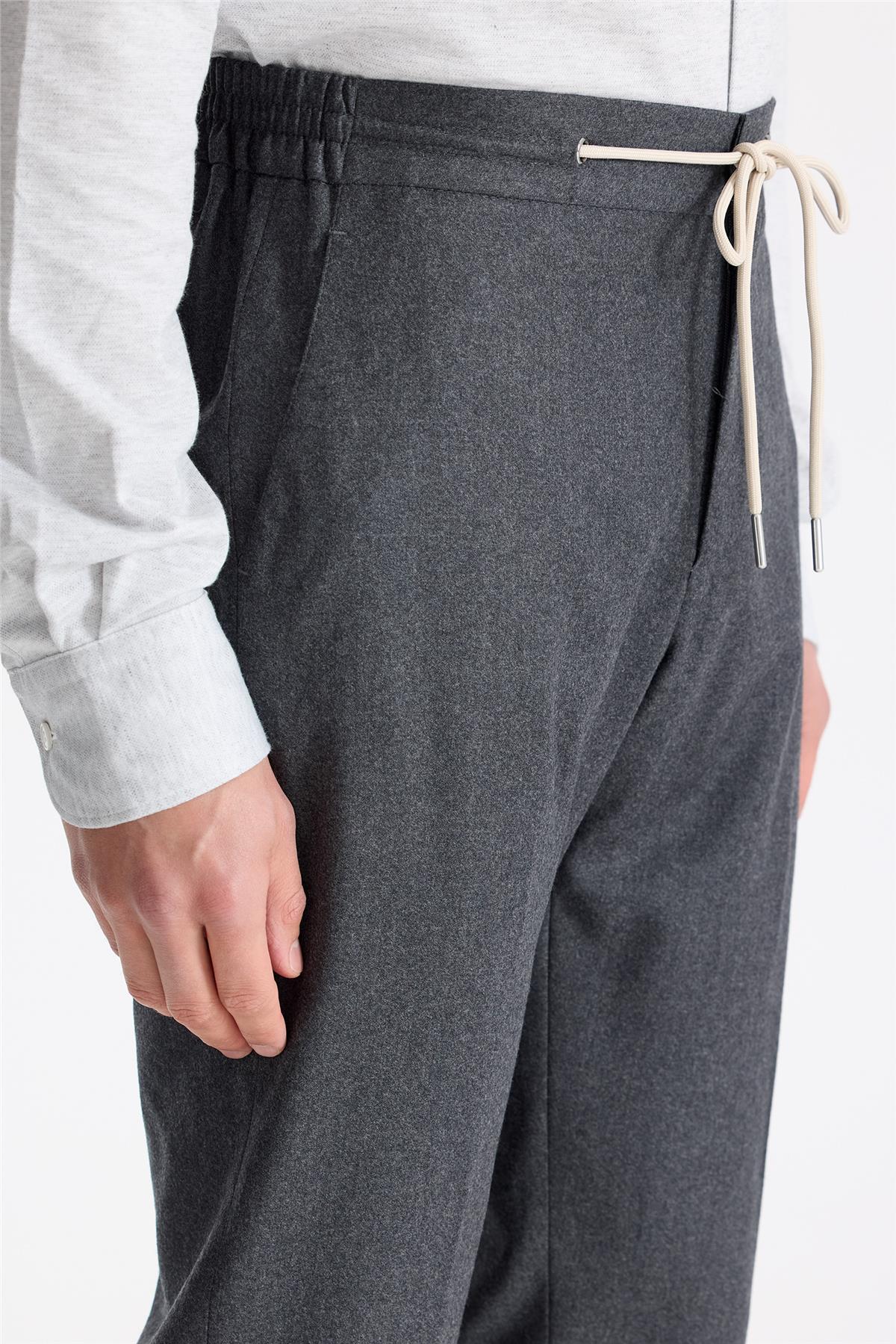 Antrasit Gri Beli Bağcıklı Yün Pantolon