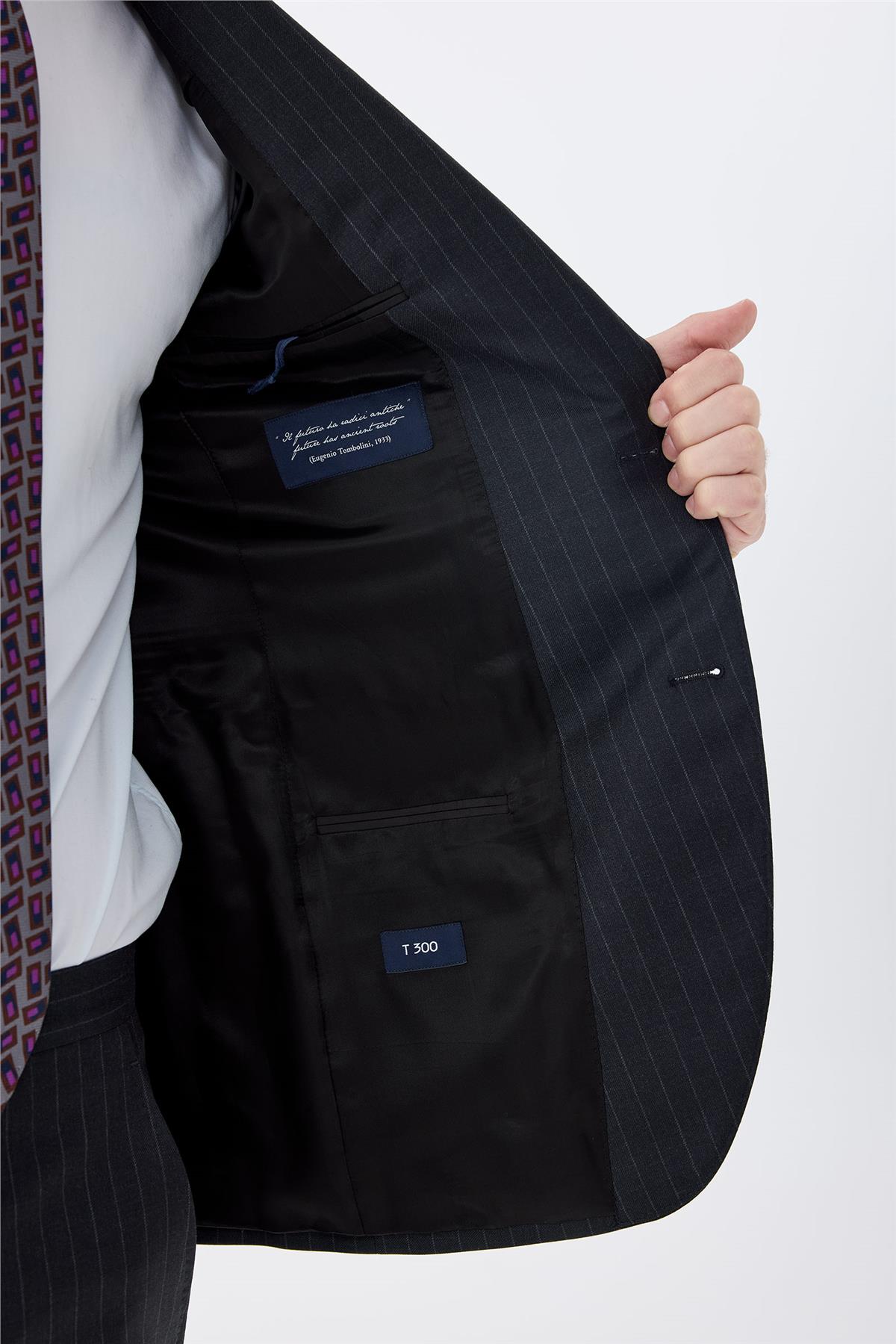 Antrasit Gri Çizgili Yün Takım Elbise 