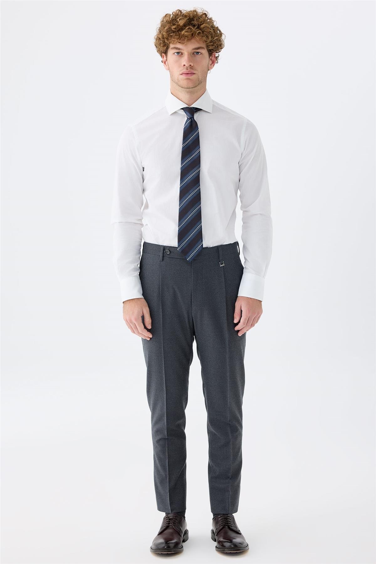 Antrasit Gri Flanel Yün Pantolon