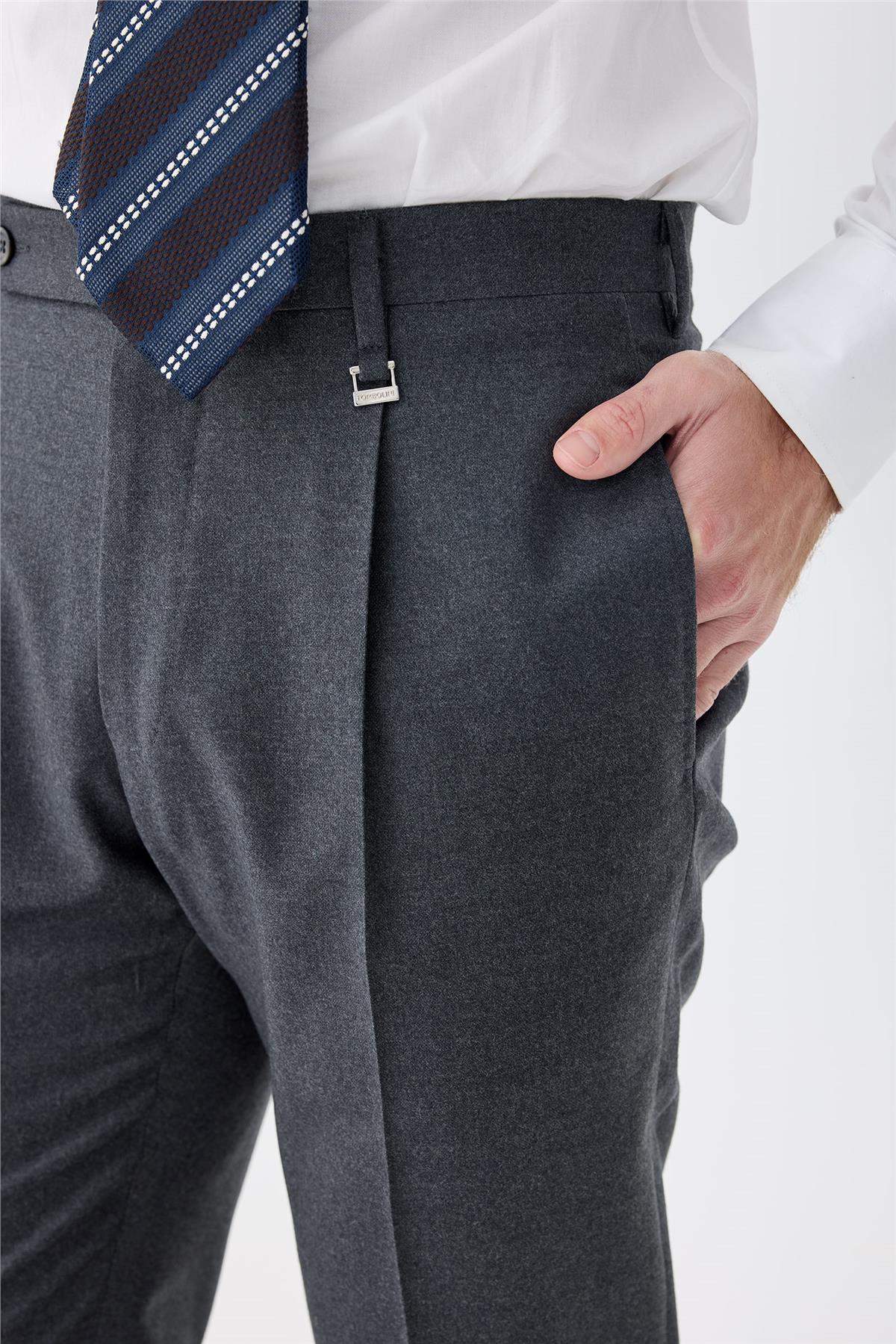 Antrasit Gri Flanel Yün Pantolon