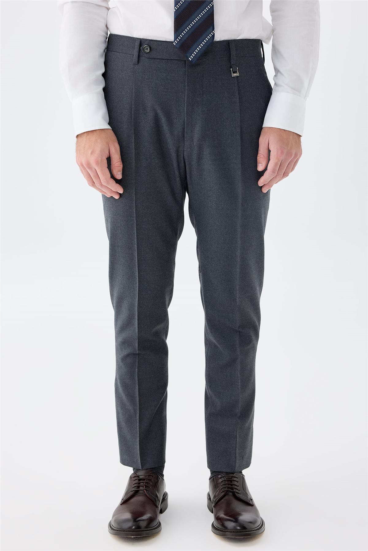 Antrasit Gri Flanel Yün Pantolon