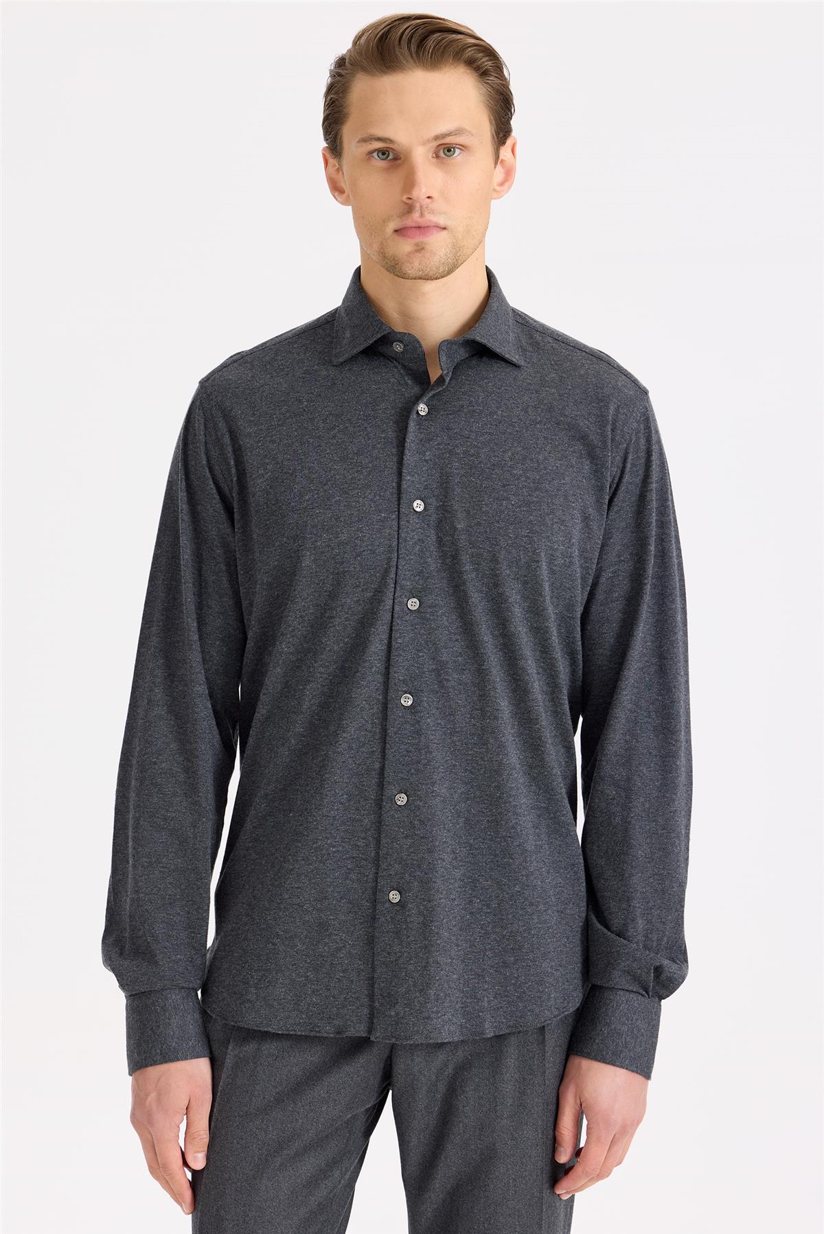 Antrasit Gri Pamuk Kaşmir Gömlek