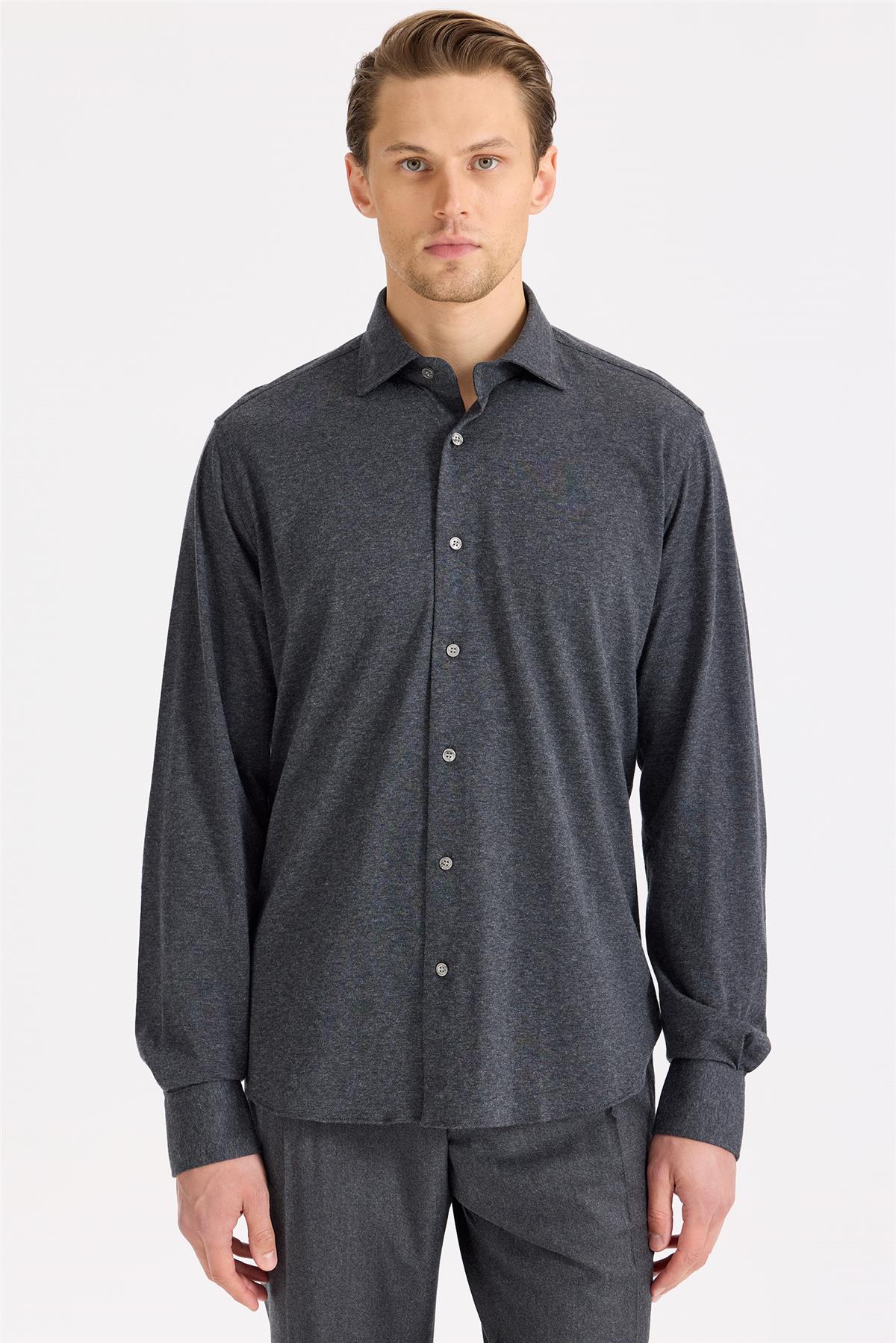 Antrasit Gri Pamuk Kaşmir Gömlek
