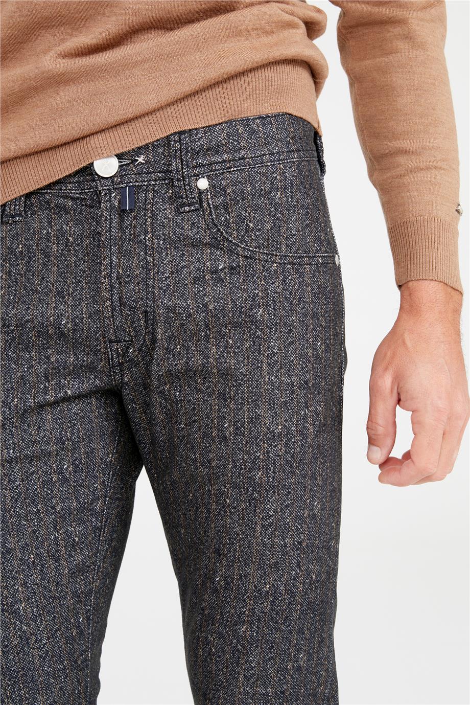 Antrasit Hardal Çizgili Pamuk Pantolon