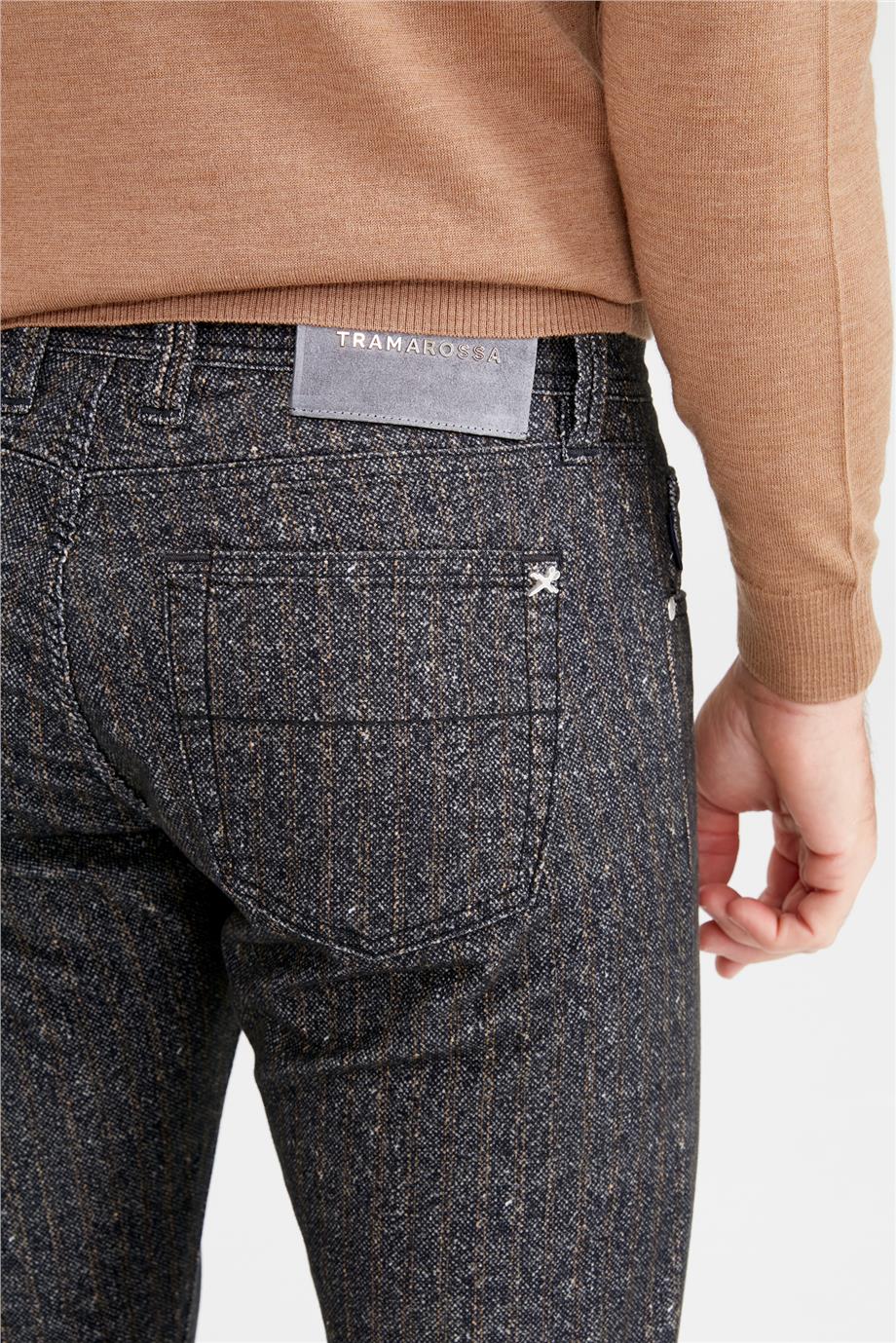 Antrasit Hardal Çizgili Pamuk Pantolon