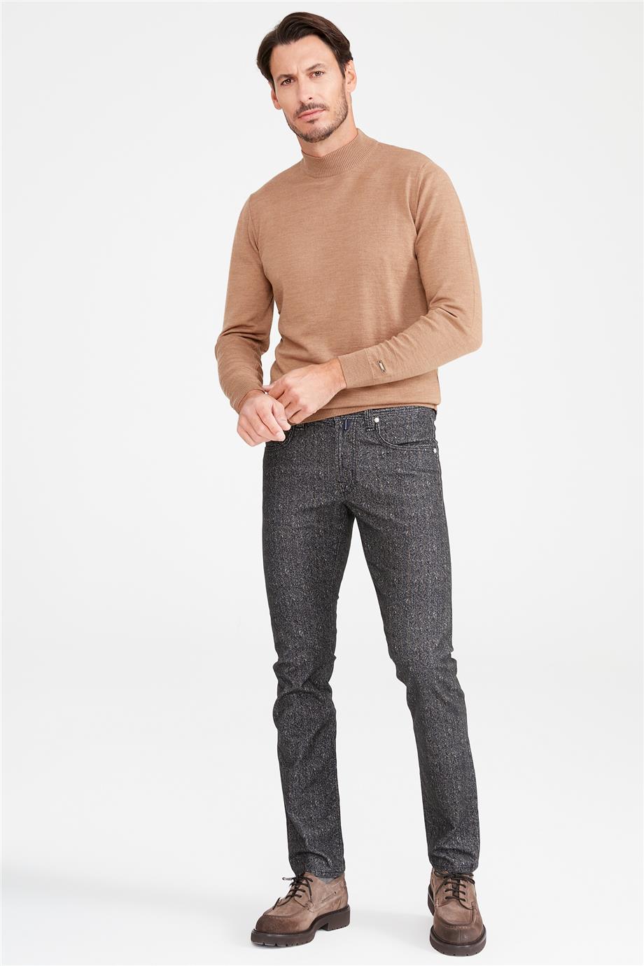 Antrasit Hardal Çizgili Pamuk Pantolon