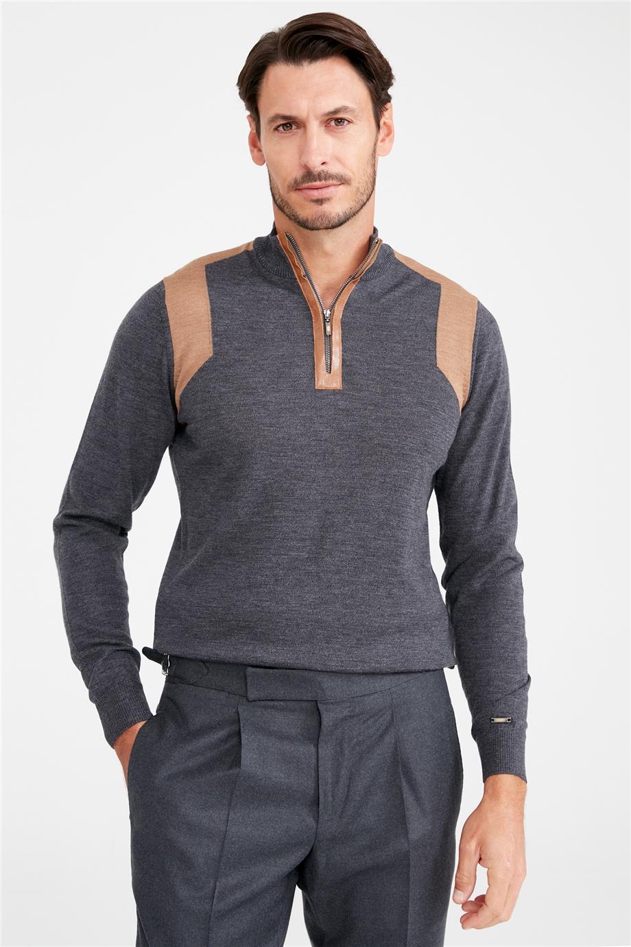 Antrasit Trio Yaka Yün Triko