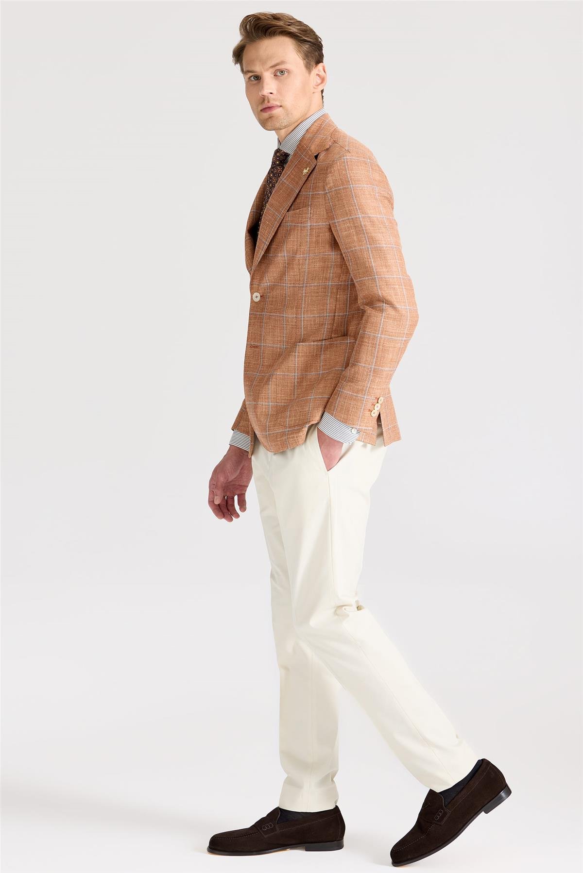 Bakır Rengi Yün İpek Keten Ceket