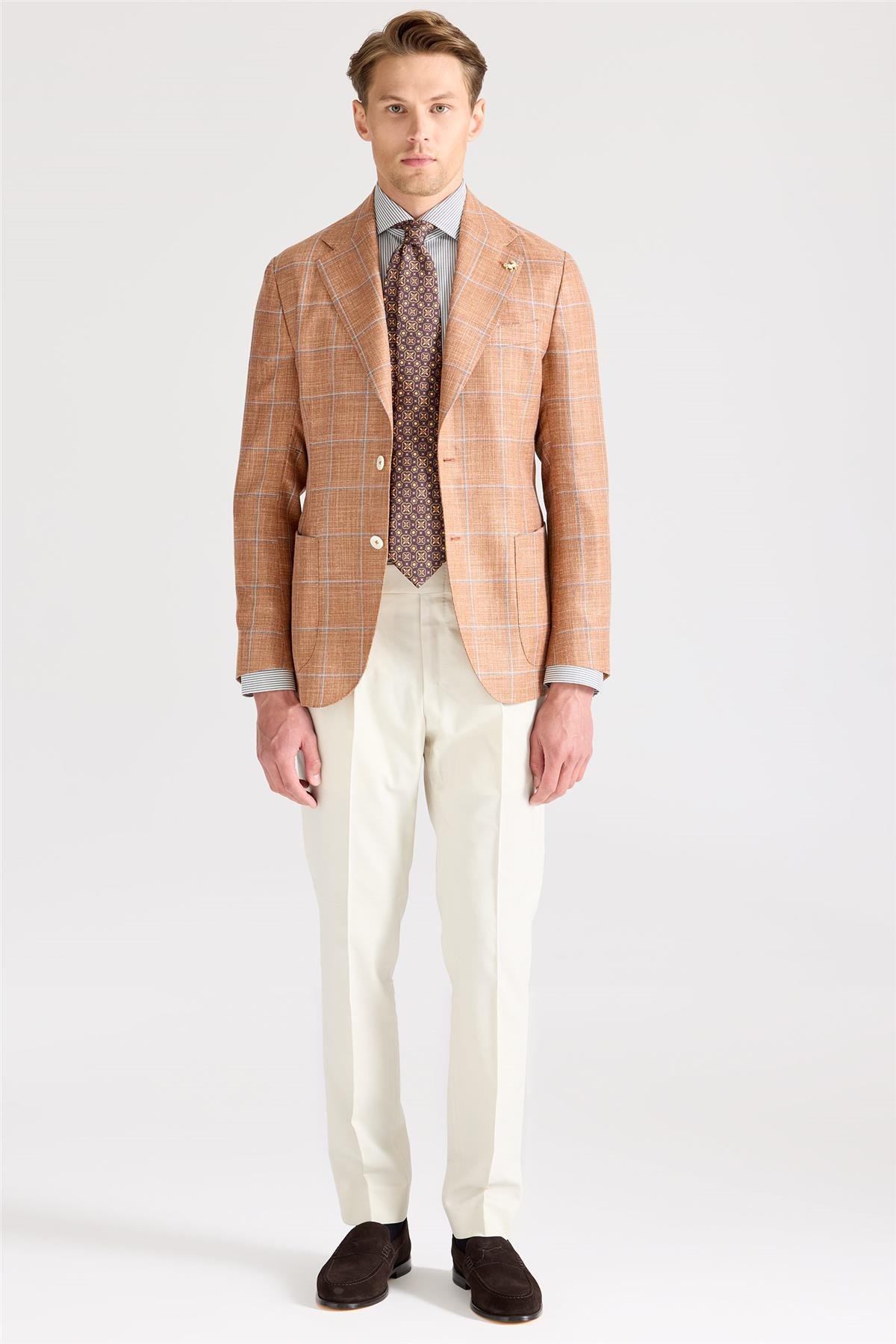 Bakır Rengi Yün İpek Keten Ceket