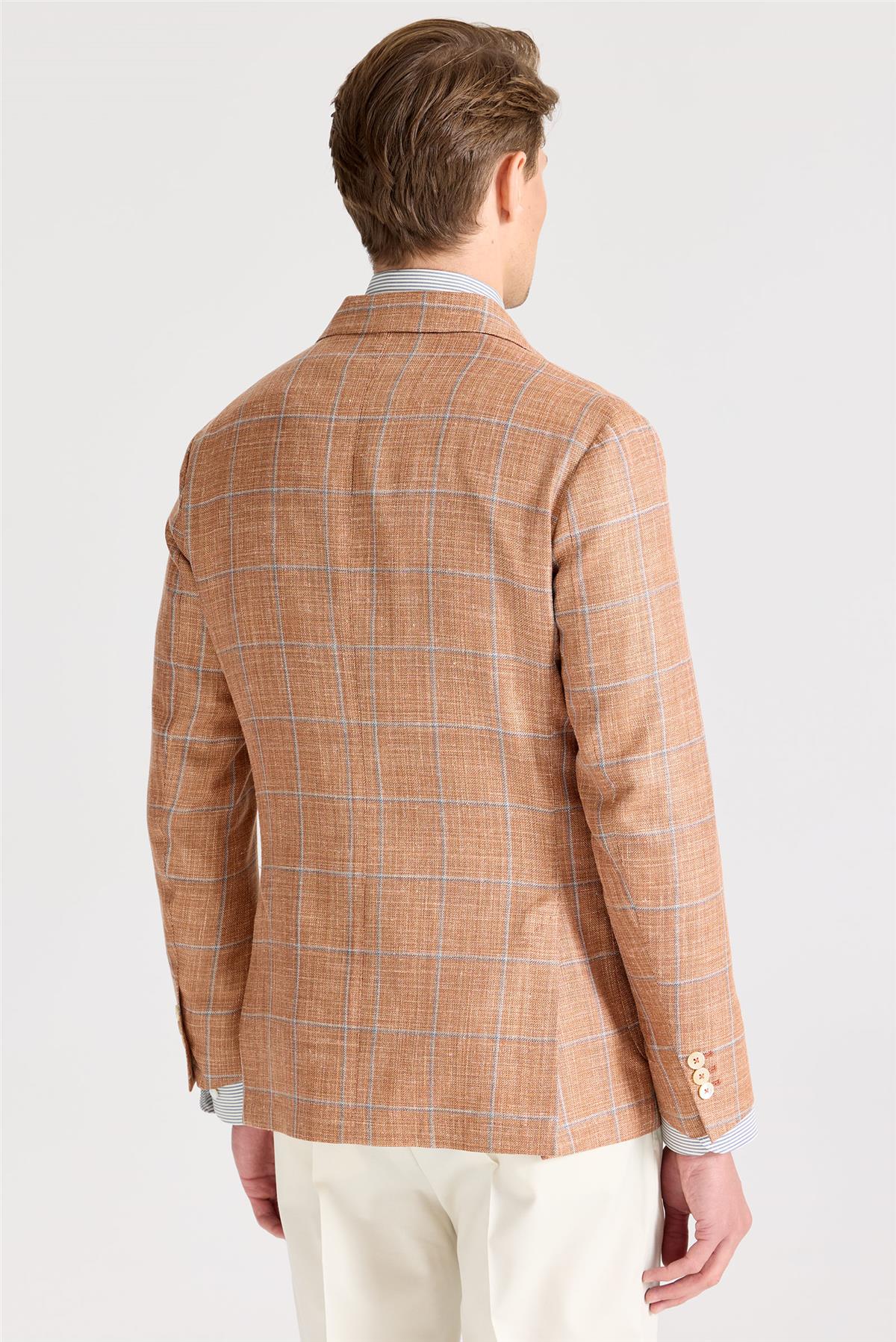 Bakır Rengi Yün İpek Keten Ceket