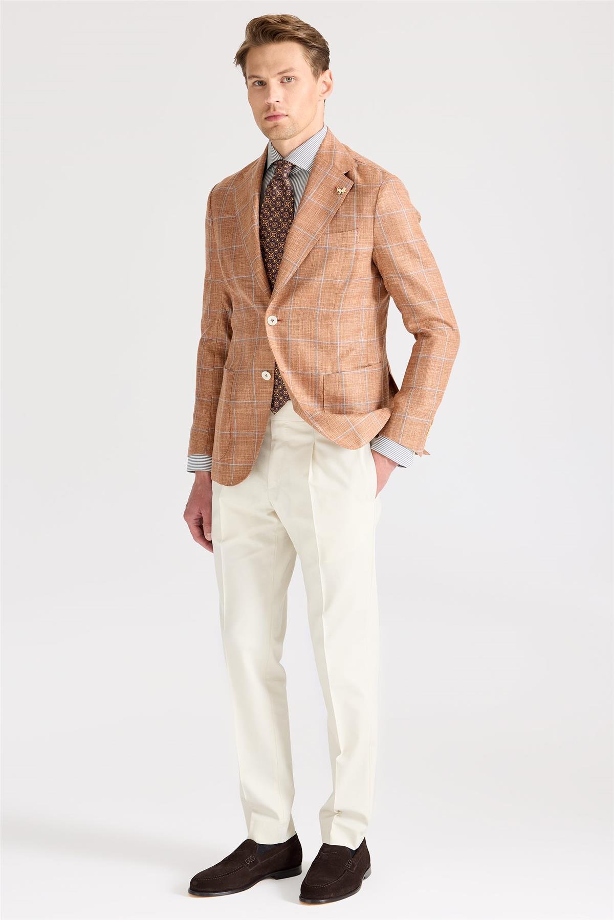 Bakır Rengi Yün İpek Keten Ceket