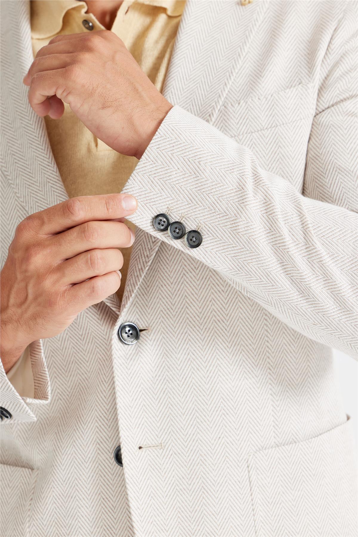 Bej Balık Sırtı Pamuk Ceket