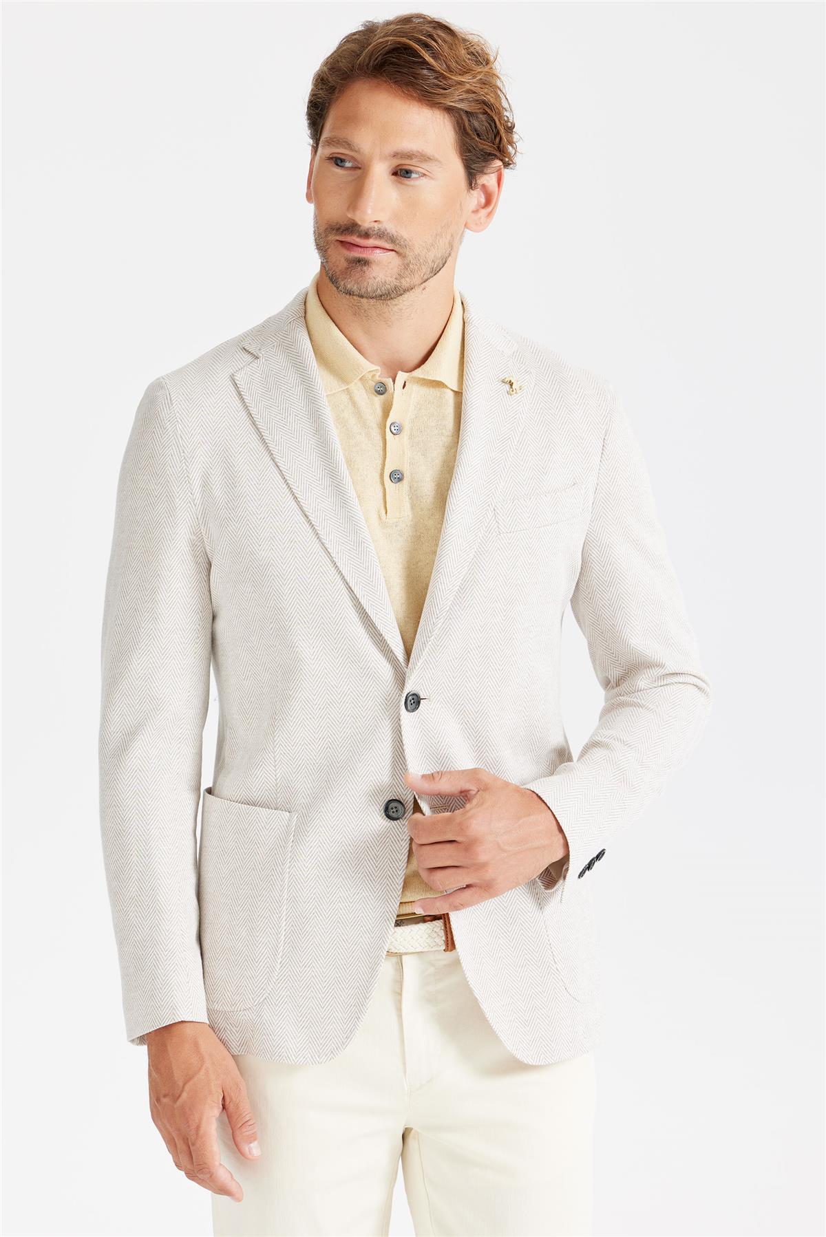 Bej Balık Sırtı Pamuk Ceket