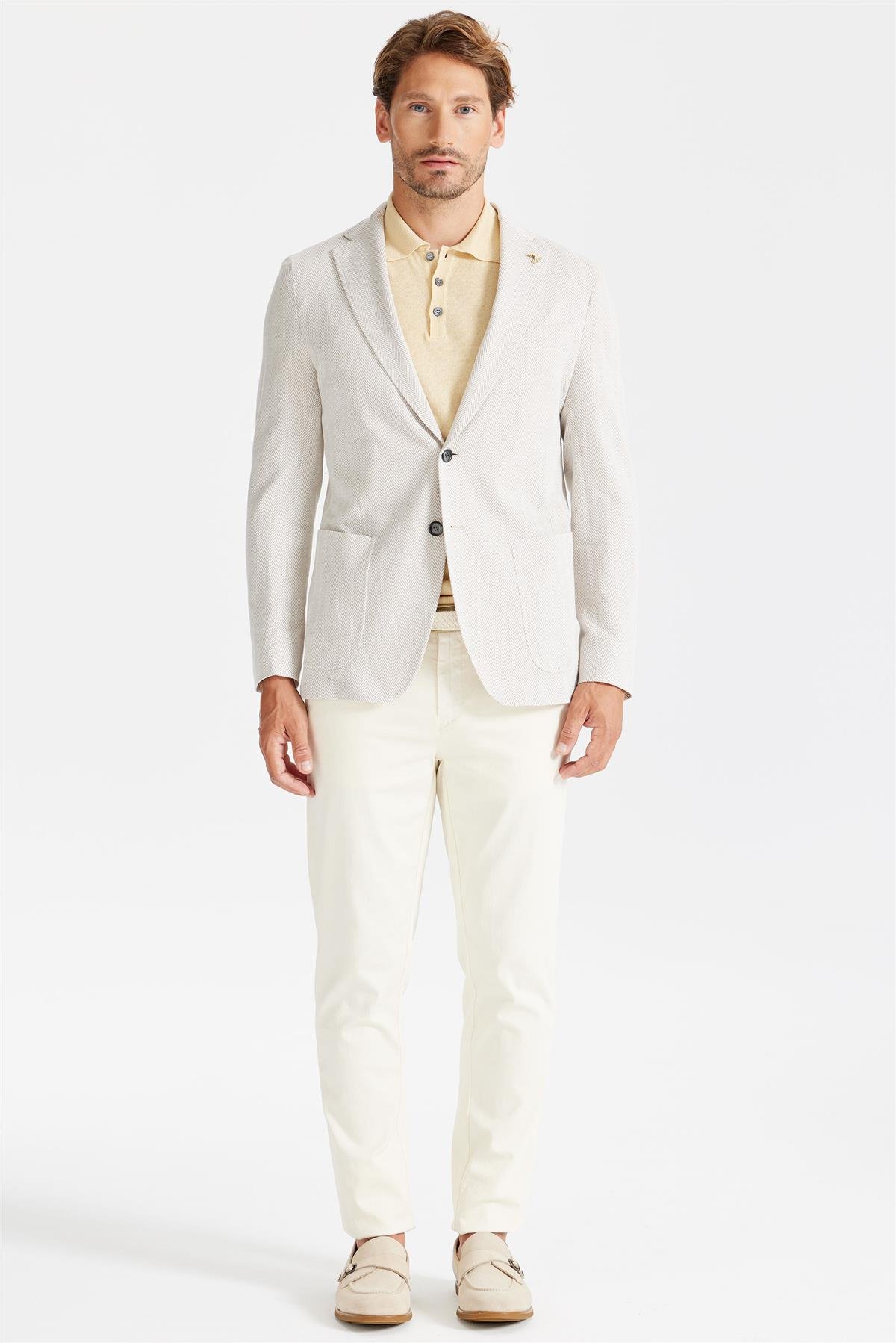 Bej Balık Sırtı Pamuk Ceket