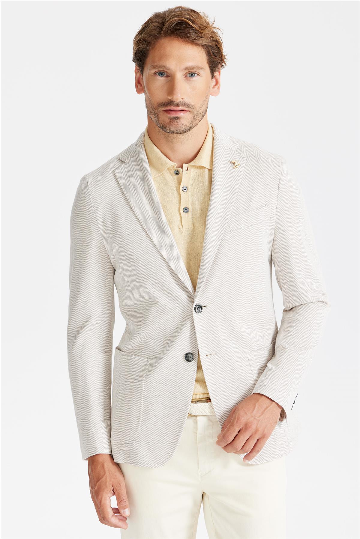 Bej Balık Sırtı Pamuk Ceket