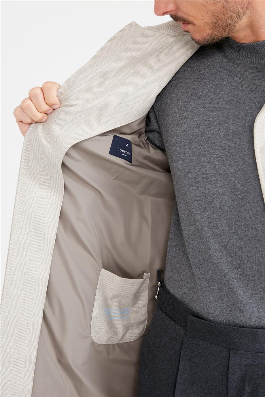 Bej Balık Sırtı Yün Paltı