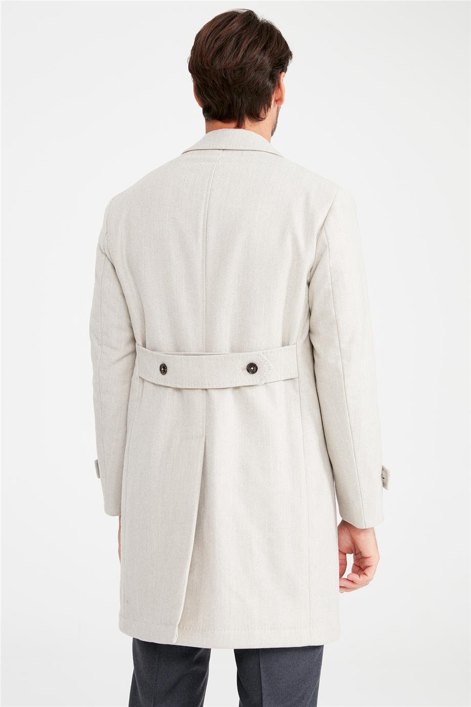 Bej Balık Sırtı Yün Paltı