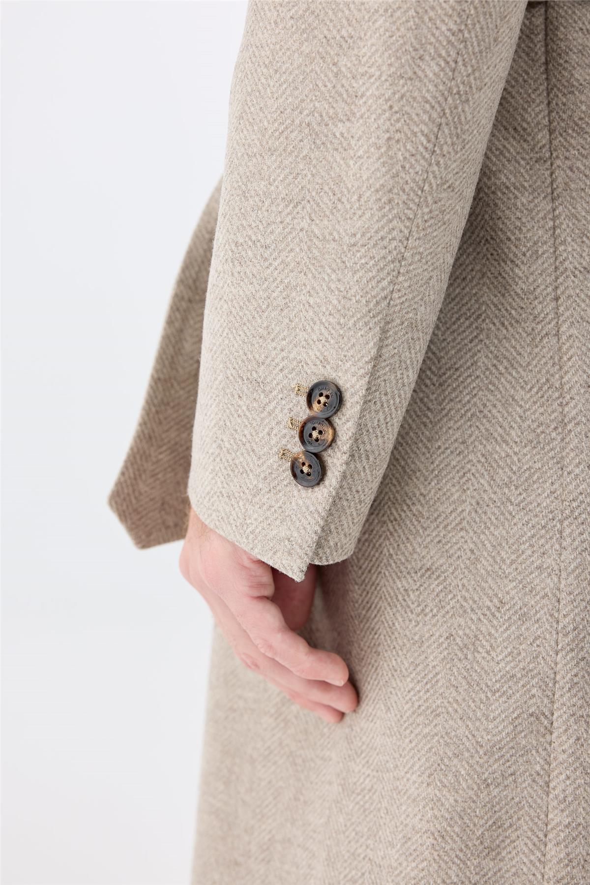 Bej Balıksırtı Kruvaze Yün Palto