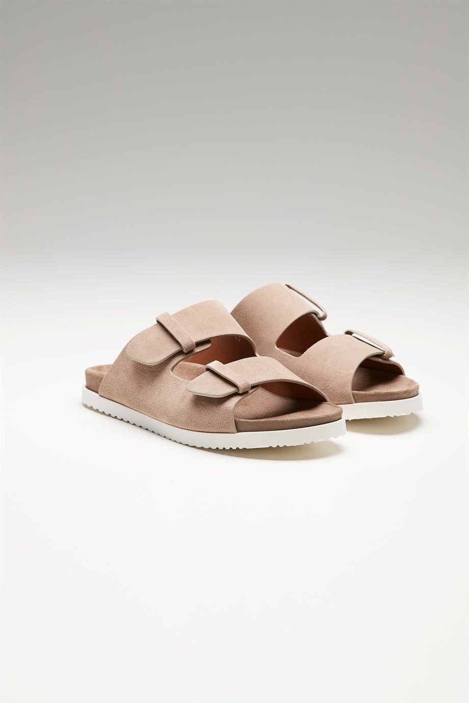 Bej Bantlı Erkek Deri Sandalet