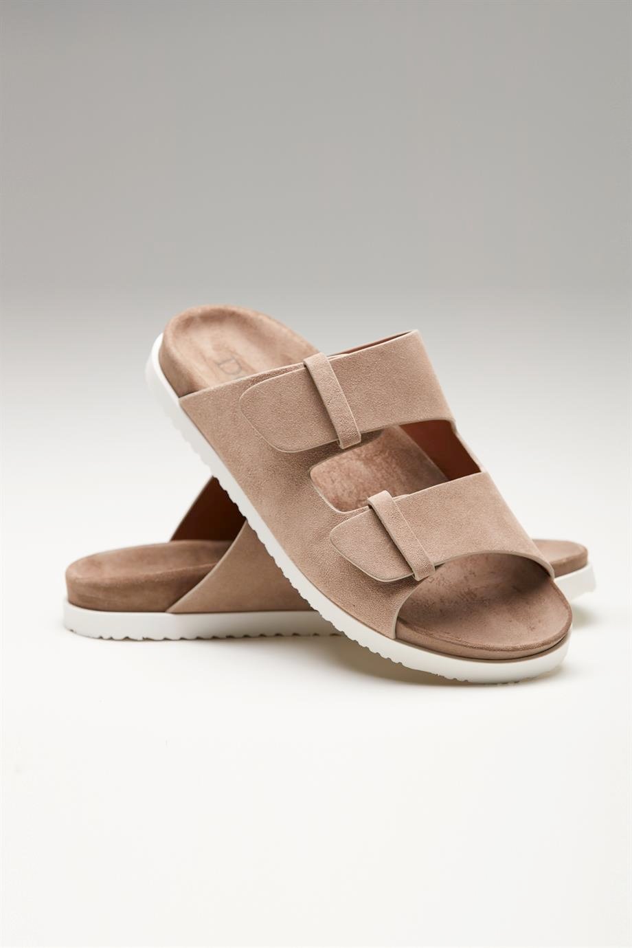 Bej Bantlı Erkek Deri Sandalet
