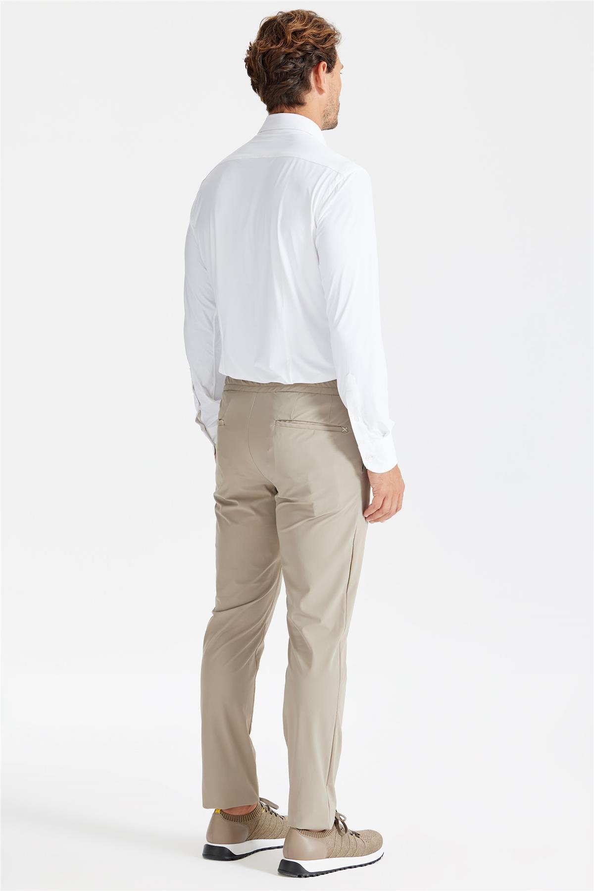 Bej Beli Kordonlu Teknik Pantolon