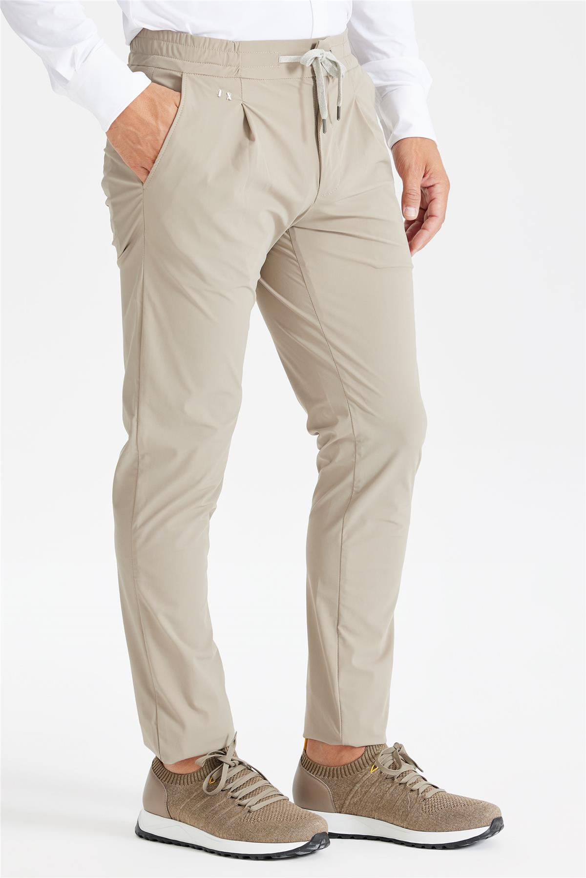 Bej Beli Kordonlu Teknik Pantolon