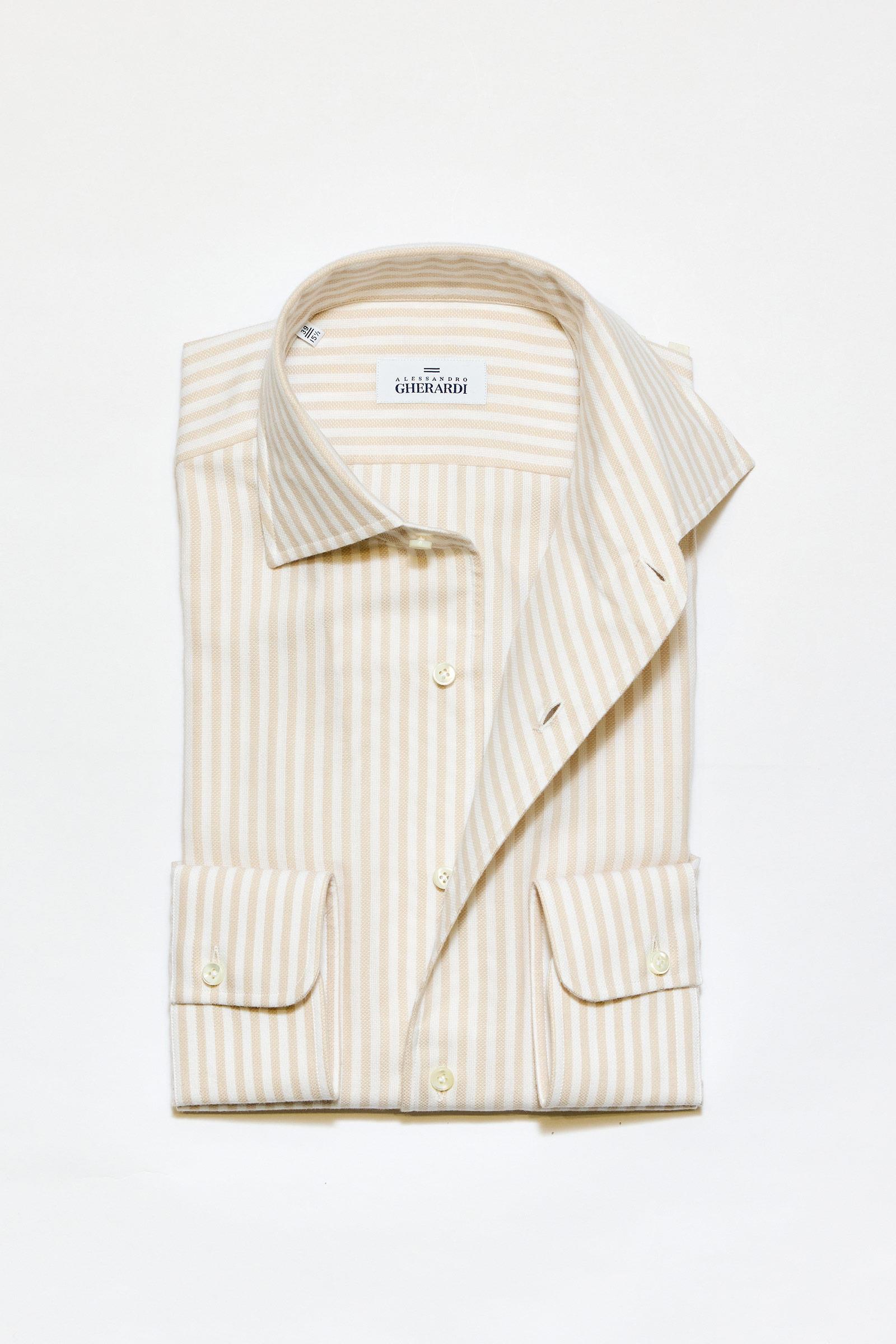 Bej Beyaz Çizgili One-Piece Pamuk Gömlek