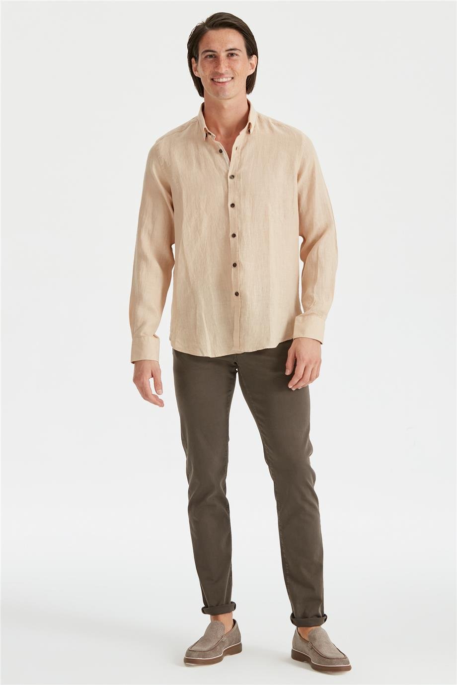 Bej Erkek Keten Gömlek