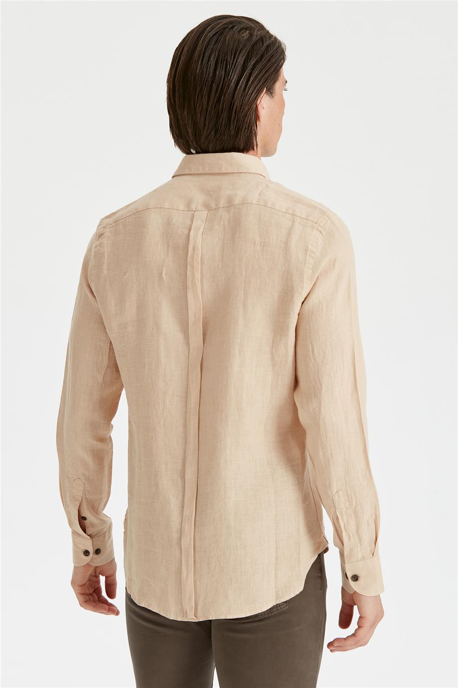 Bej Erkek Keten Gömlek