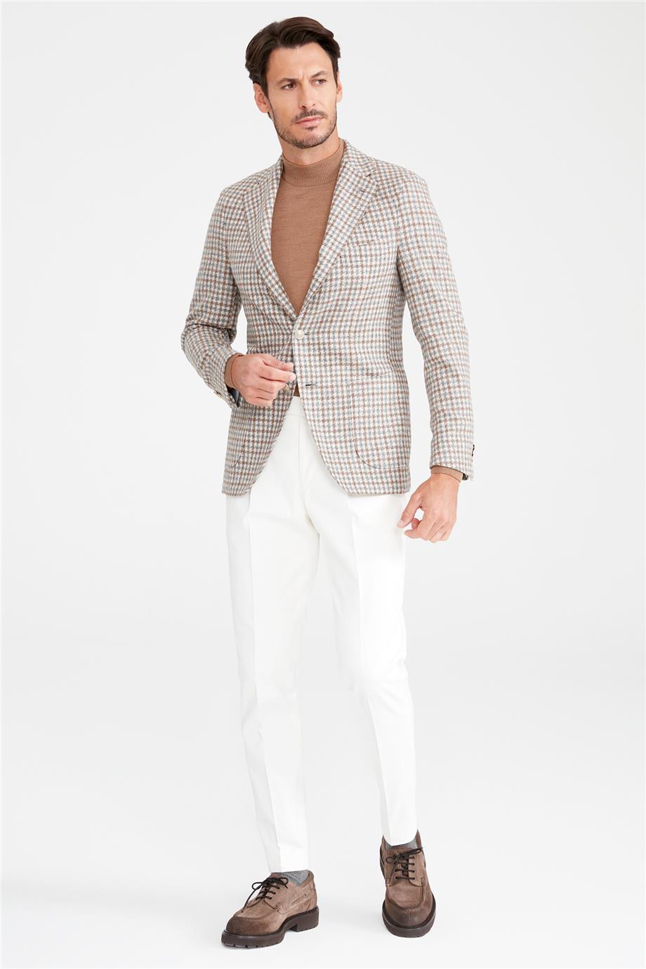 Bej Gri Alpaka Yün Ceket