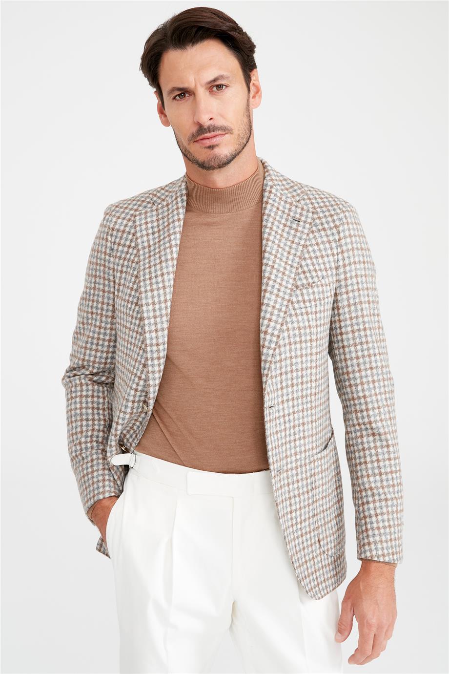 Bej Gri Alpaka Yün Ceket