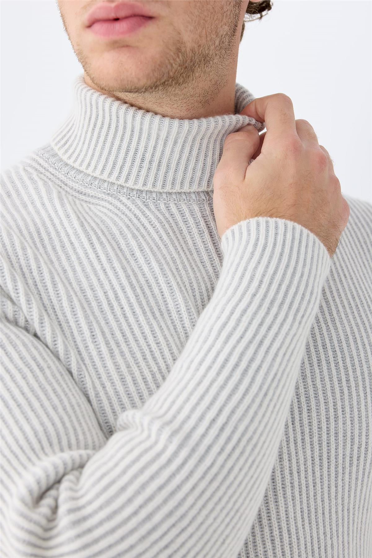 Bej Gri Tam Balıkçı Kaşmir Kazak