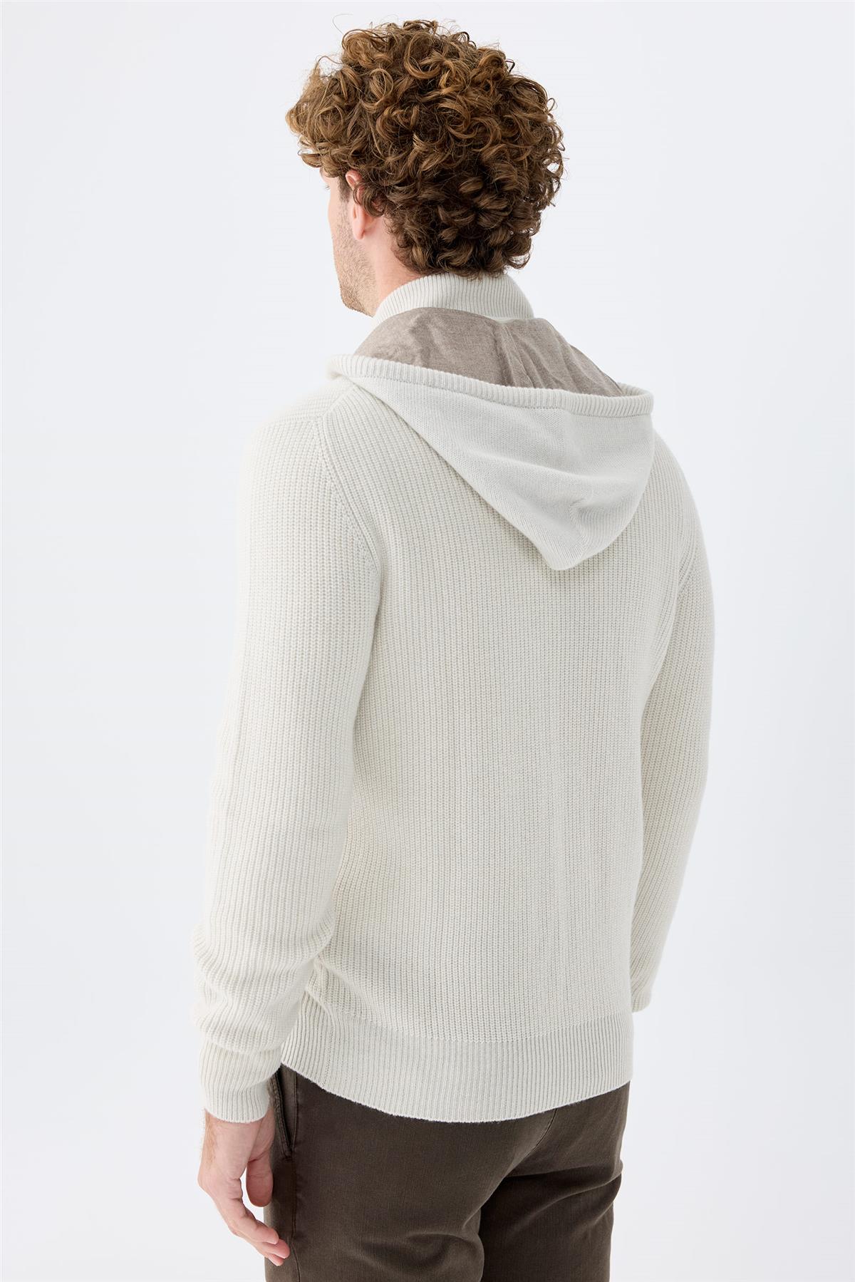 Bej Kapüşonlu Kaşmir Hırka