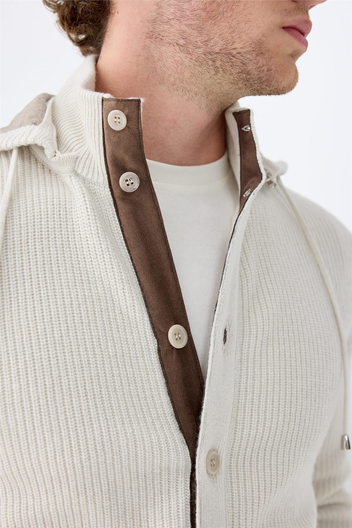 Bej Kapüşonlu Kaşmir Hırka