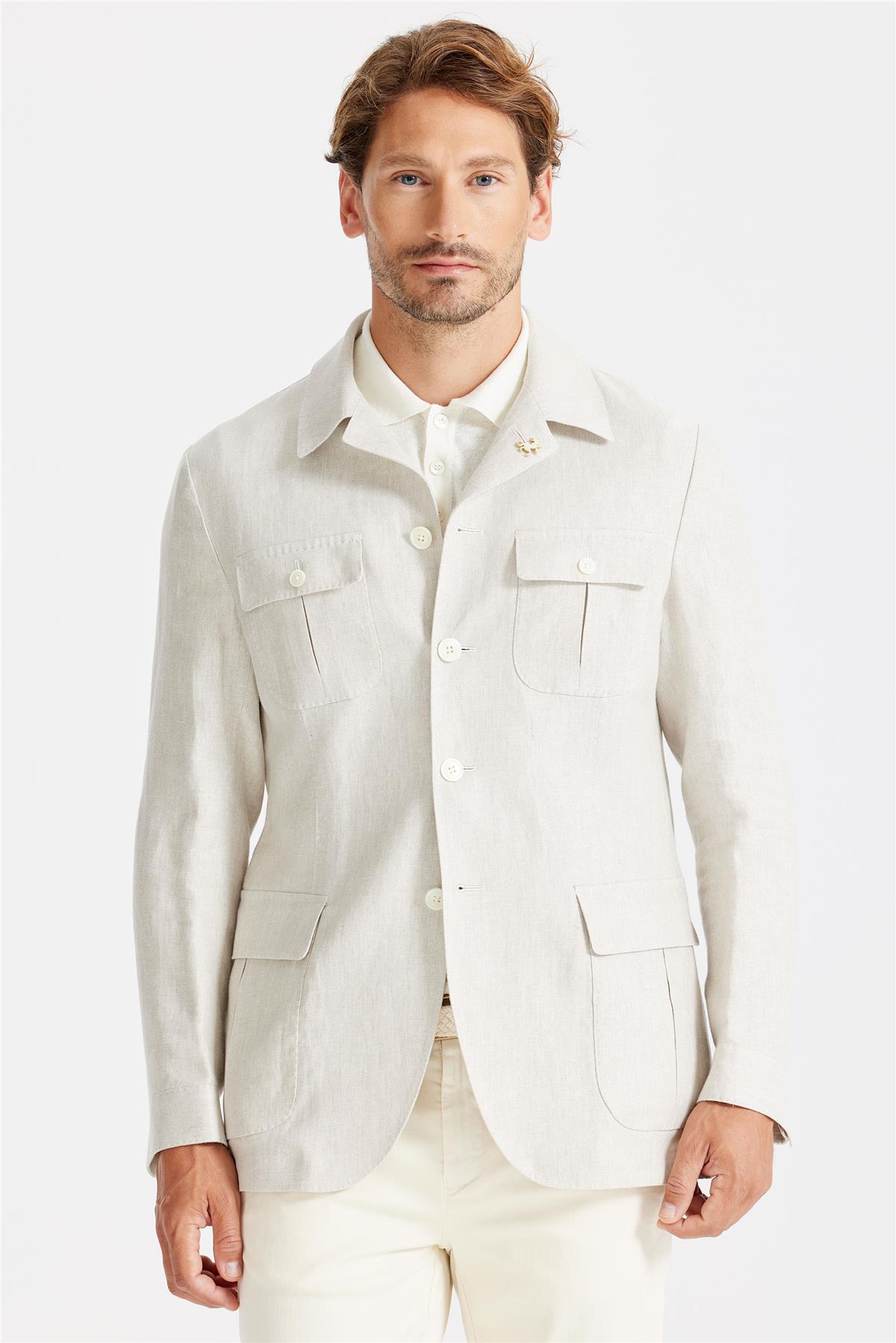 Bej Keten Safari Ceket