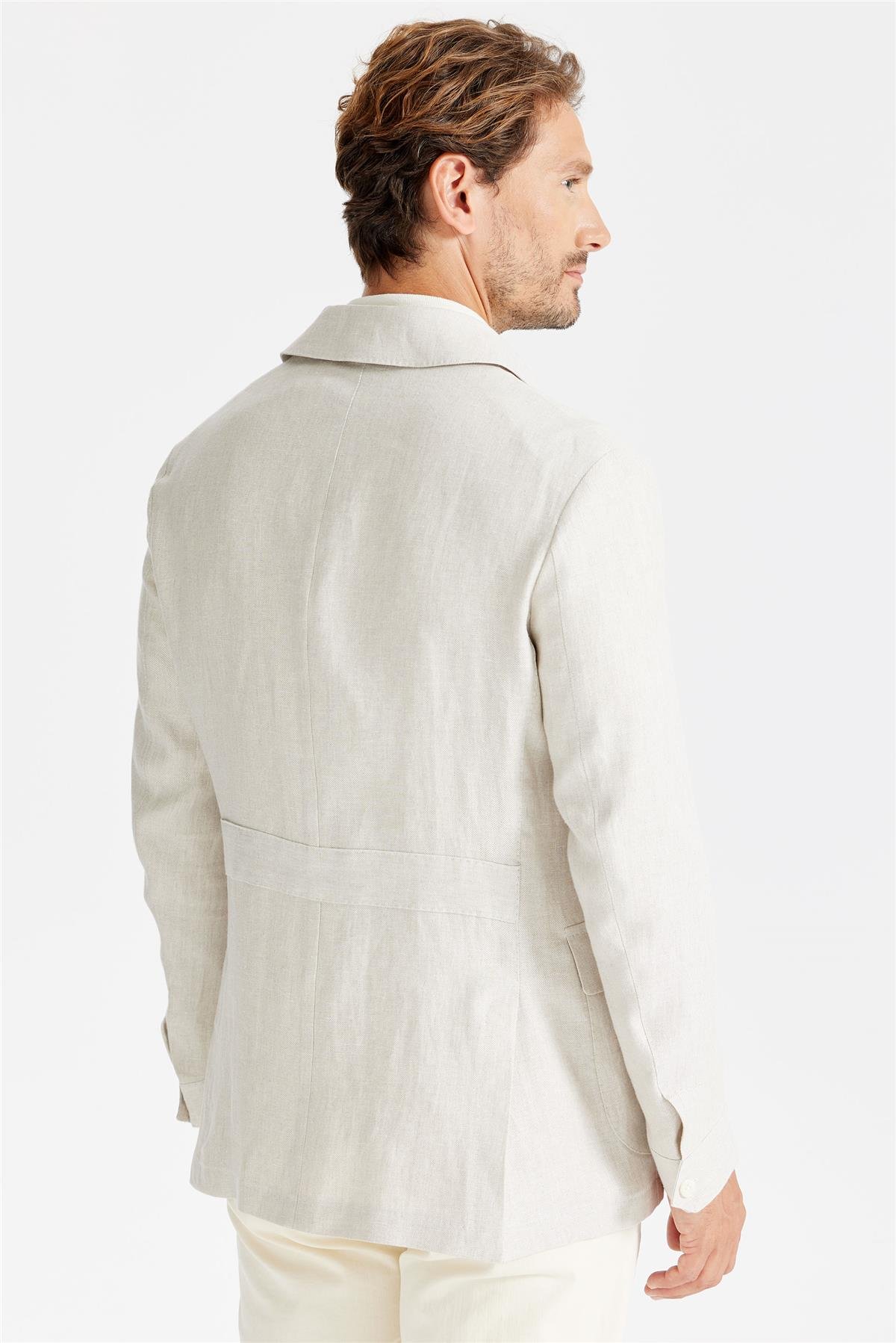 Bej Keten Safari Ceket