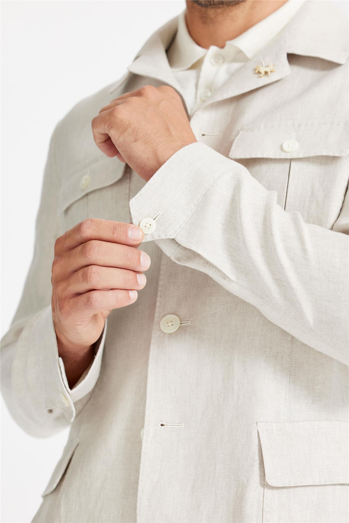 Bej Keten Safari Ceket