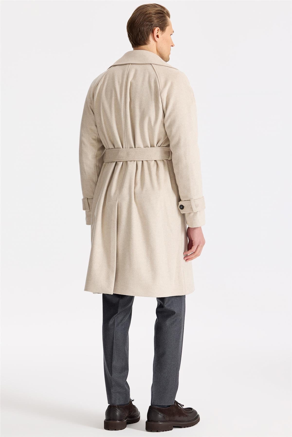 Bej Kruvaze Yün Kaşmir Palto