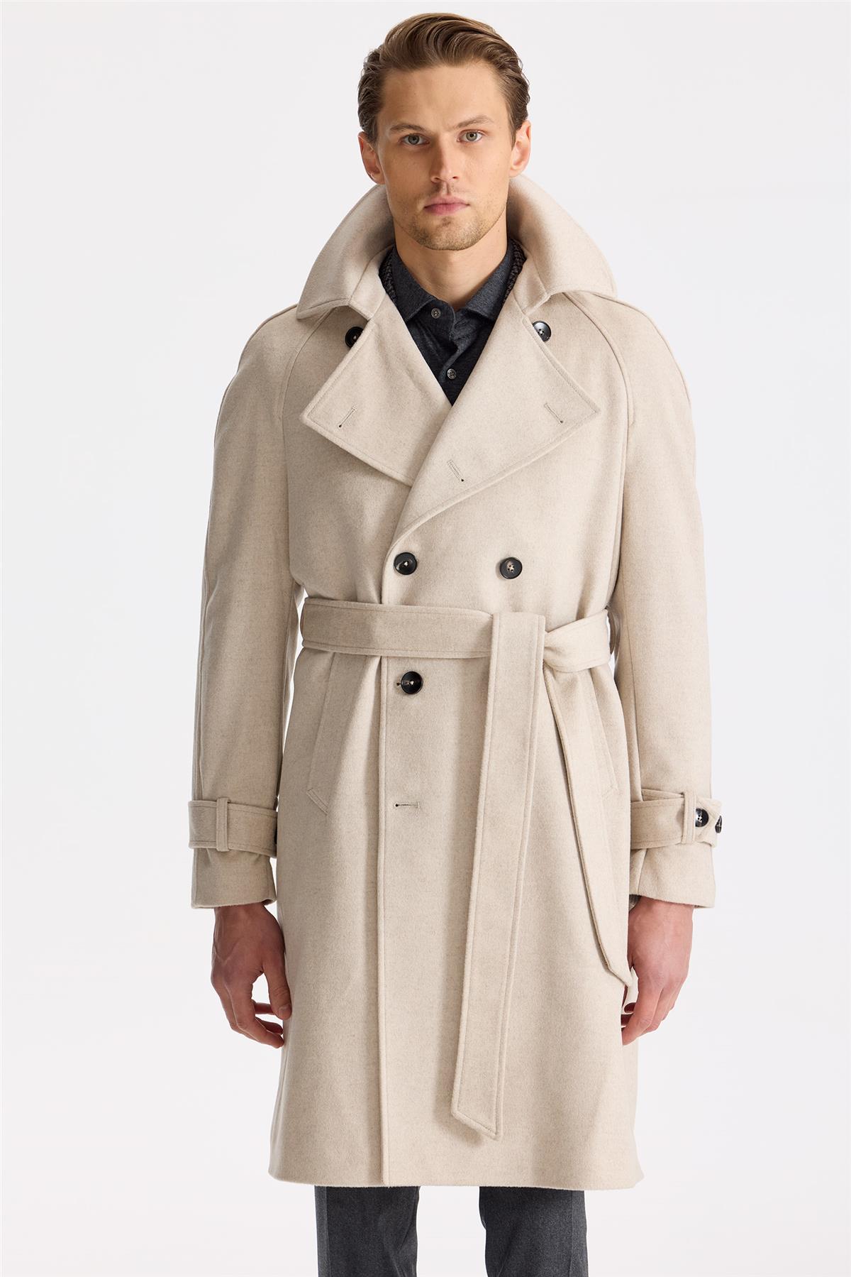 Bej Kruvaze Yün Kaşmir Palto