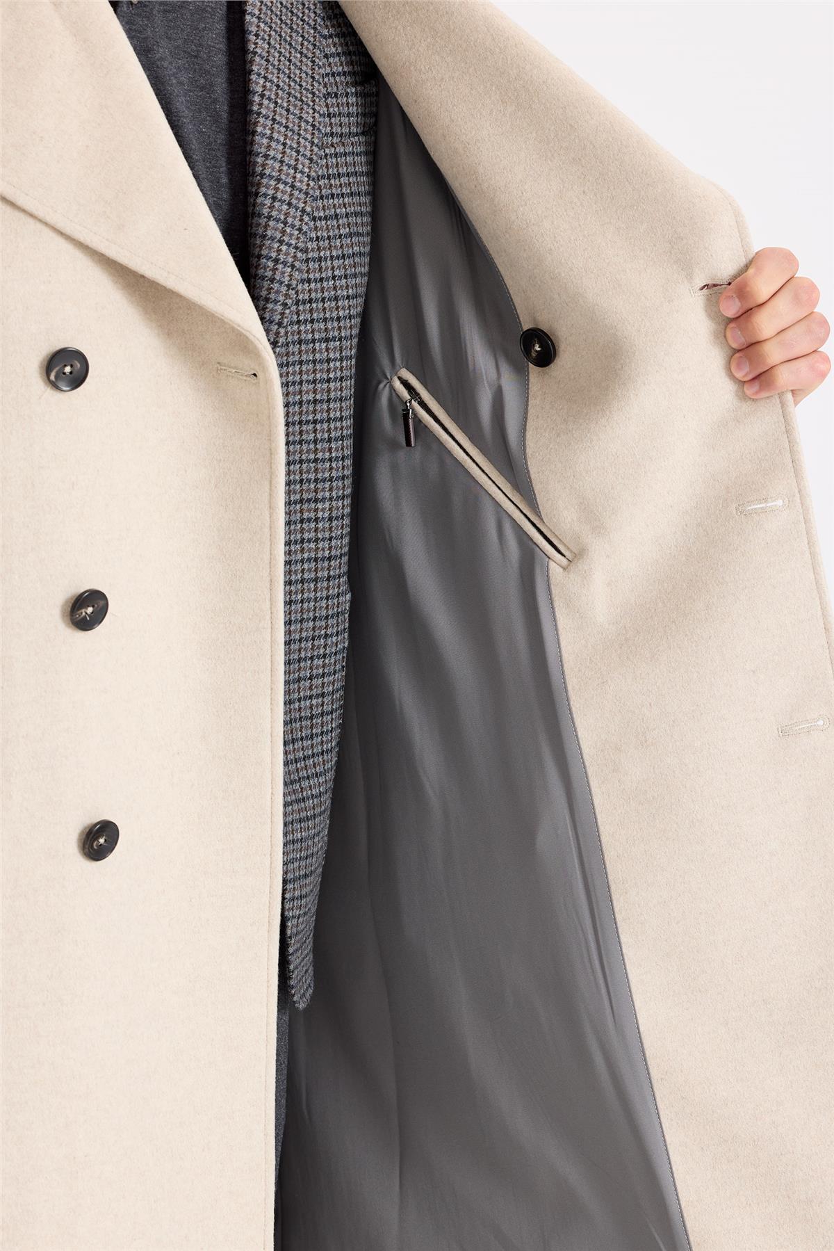 Bej Kruvaze Yün Kaşmir Palto