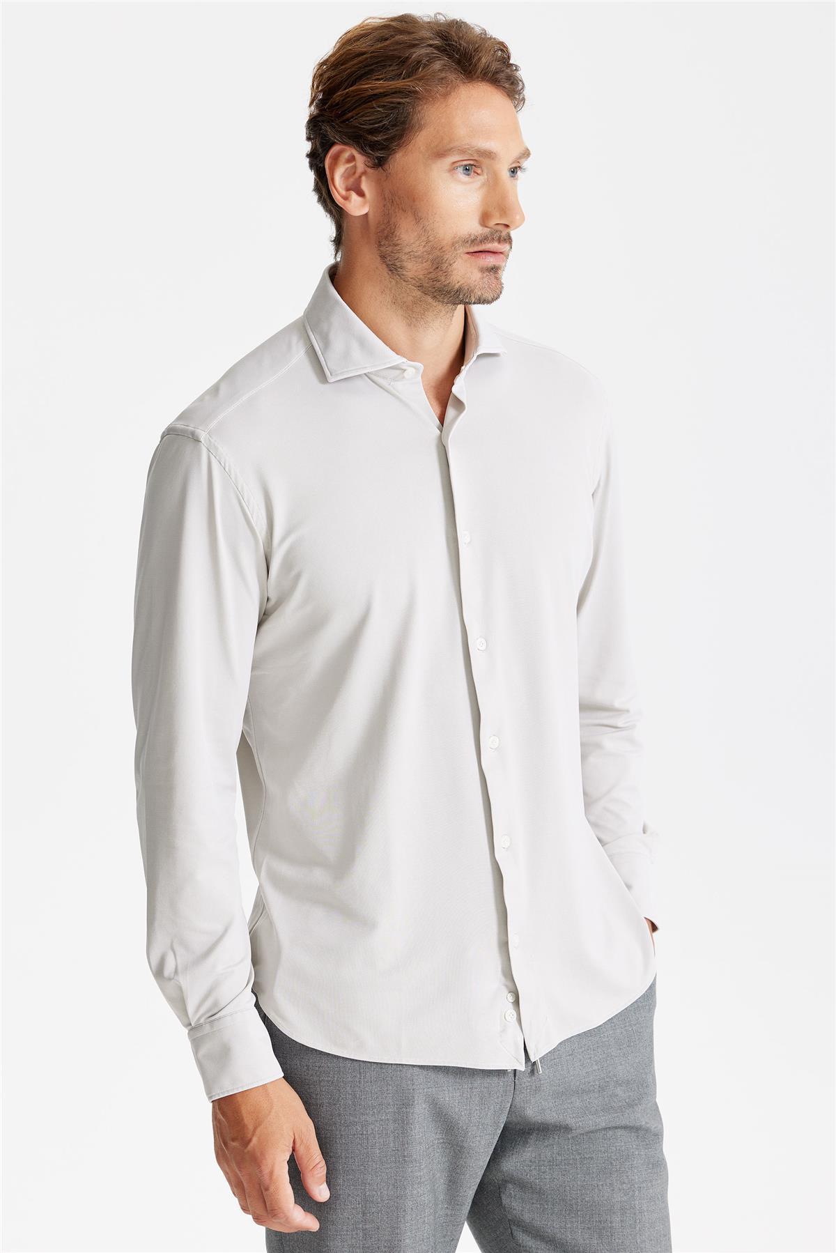 Bej Oxford Teknik Kumaş Gömlek