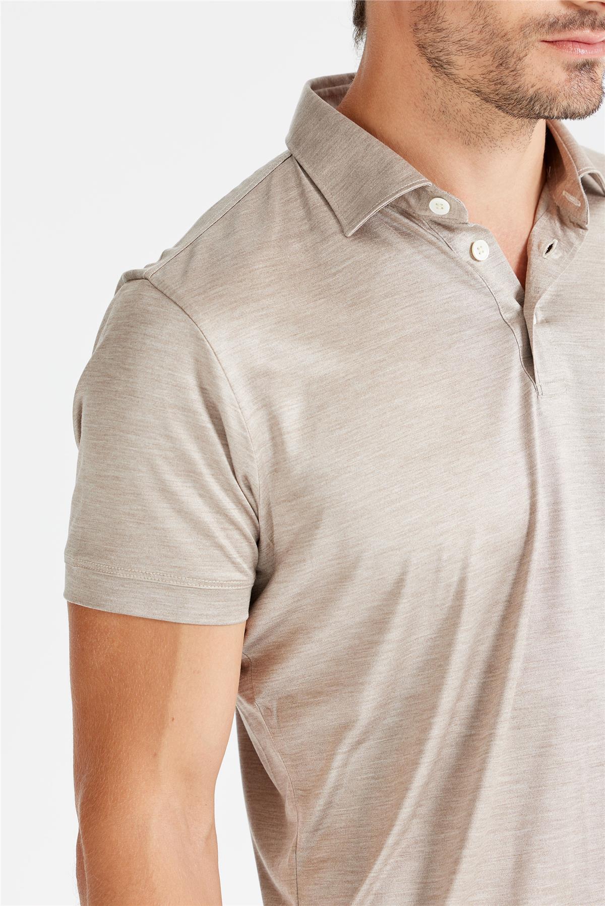 Bej Polo Yaka İpek T-shirt