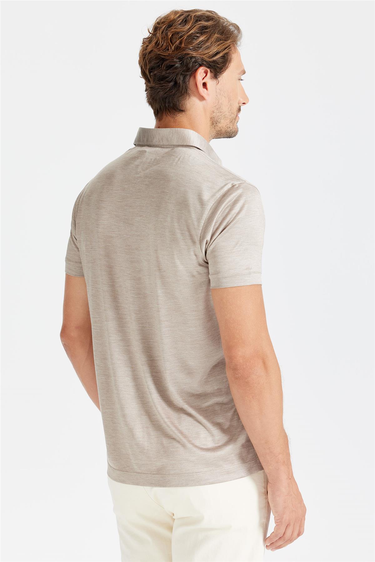 Bej Polo Yaka İpek T-shirt