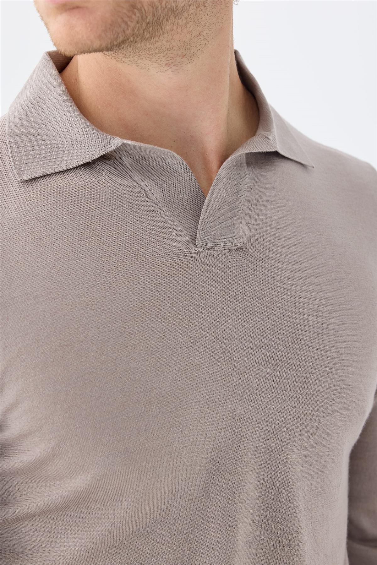Bej Polo Yaka Yün İpek Kaşmir Triko