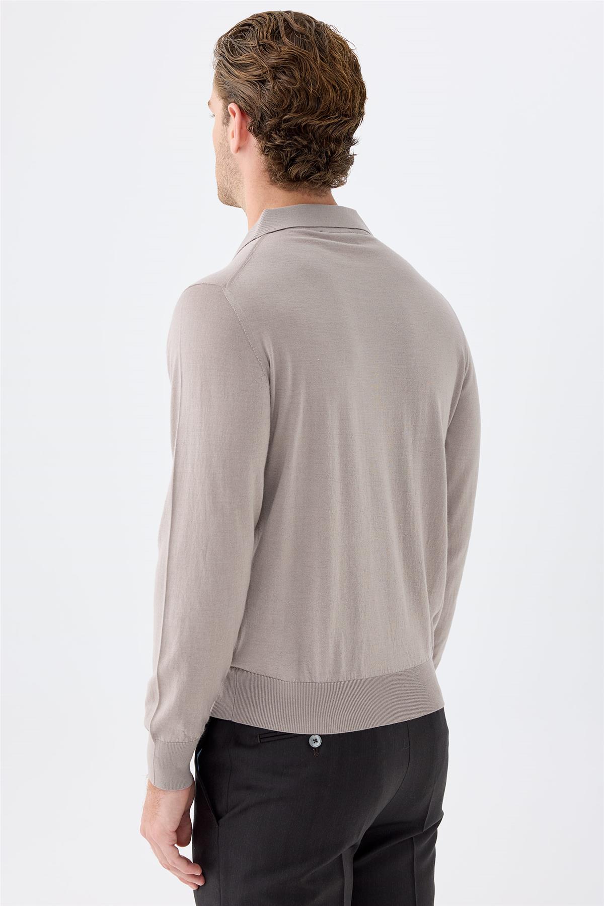 Bej Polo Yaka Yün İpek Kaşmir Triko